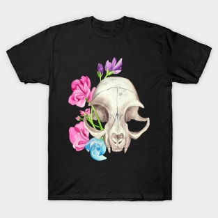 Cat Skull and Florals T-Shirt